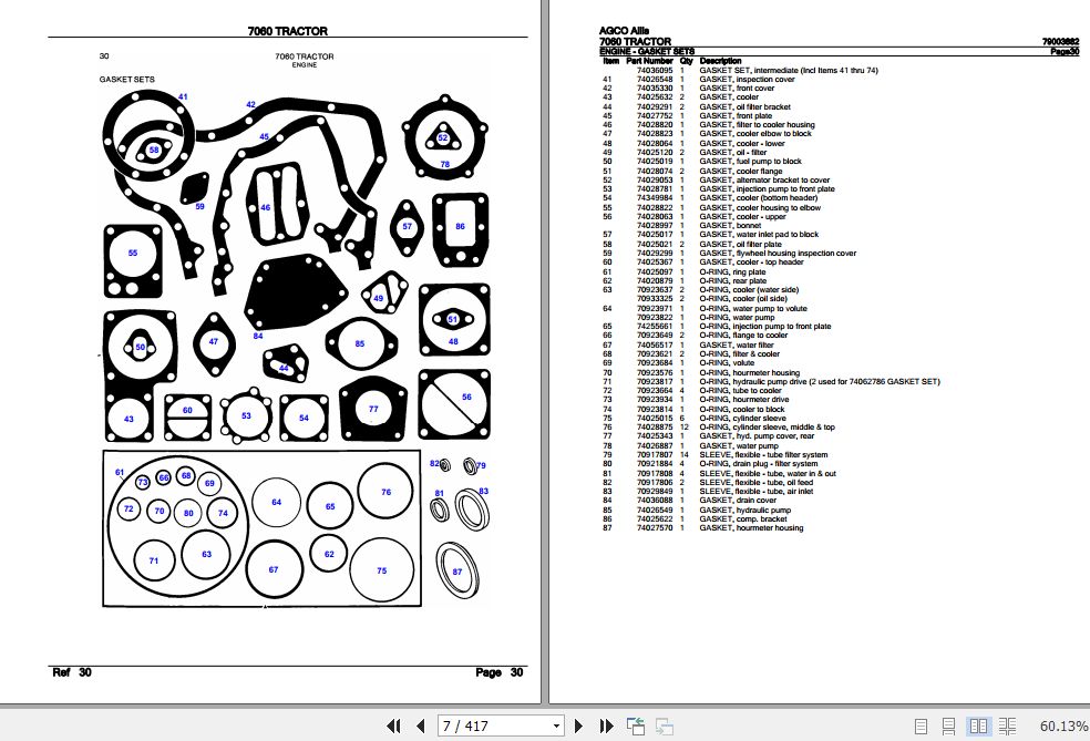 AGCO Allis Tractor 7060 Parts Catalog 79003882