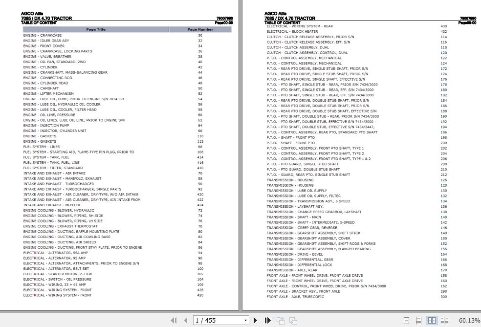 AGCO Allis Tractor 7085 DX4.70 Parts Catalog 79007990 1