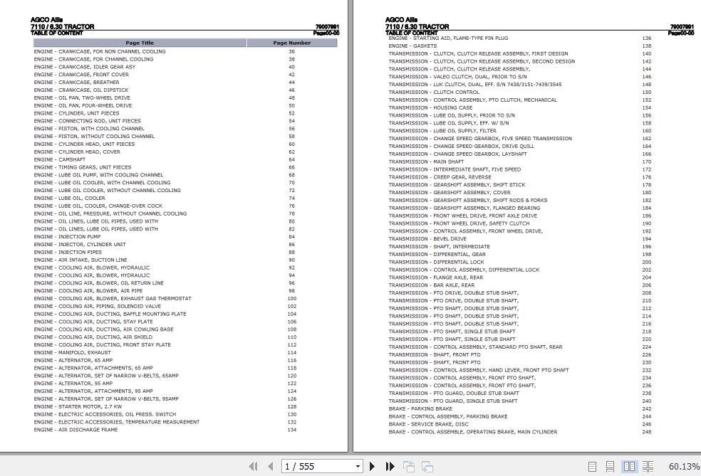 AGCO Allis Tractor 7110 6.30 Parts Catalog 79007991 1