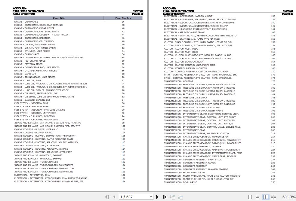 AGCO Allis Tractor 7120 DX6.50 Parts Catalog 79007992 1