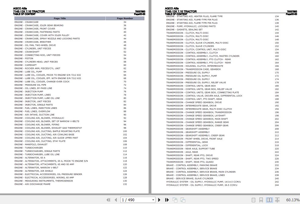 AGCO Allis Tractor 7145 DX7.10 Parts Catalog 79007993 1