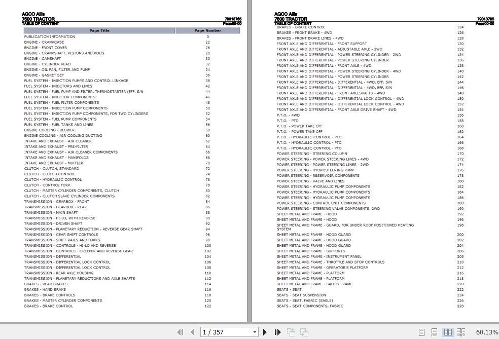 AGCO Allis Tractor 7600 Parts Catalog 79013785 1