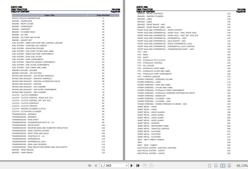 AGCO Allis Tractor 7650 Parts Catalog 79013789 1