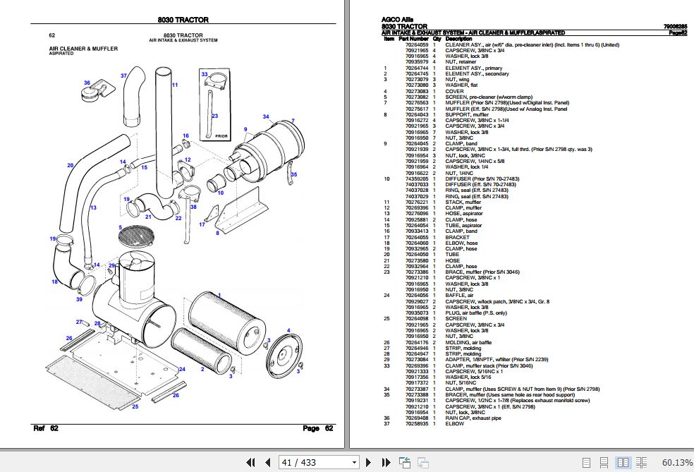 AGCO Allis Tractor 8030 Parts Catalog 79006285