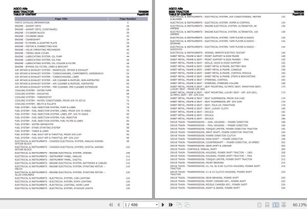 AGCO Allis Tractor 8050 Parts Catalog 79006286 1