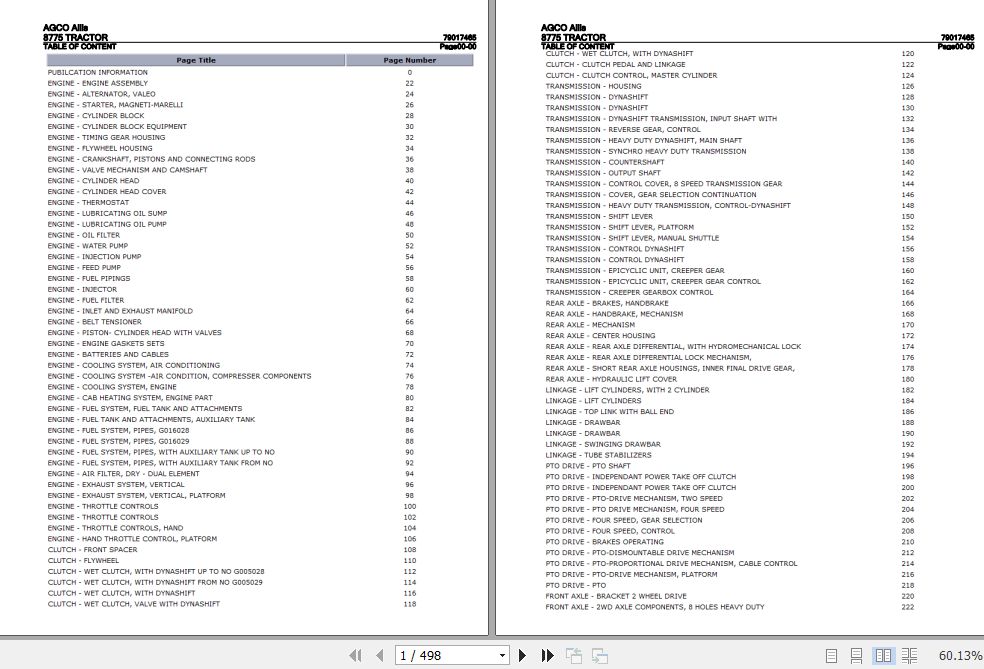 AGCO Allis Tractor 8775 Parts Catalog 79017465 1