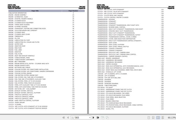 AGCO Allis Tractor 8785 Parts Catalog 79017467 1