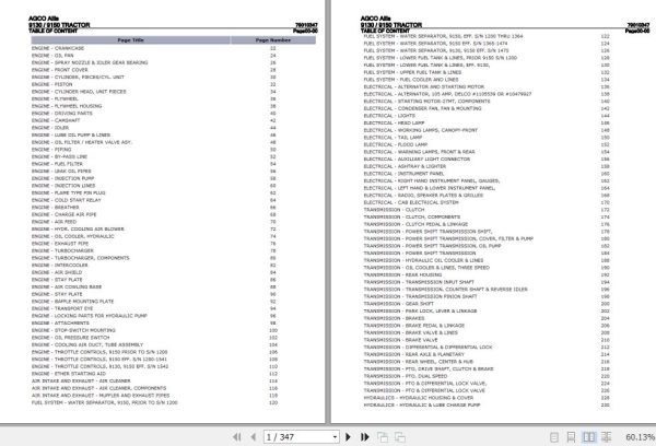 AGCO Allis Tractor 9130 9150 Parts Catalog 79010347 1