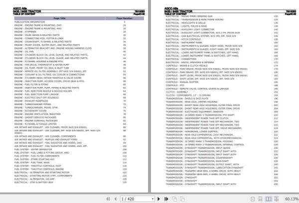 AGCO Allis Tractor 9435 9455 Parts Catalog 79016353 1