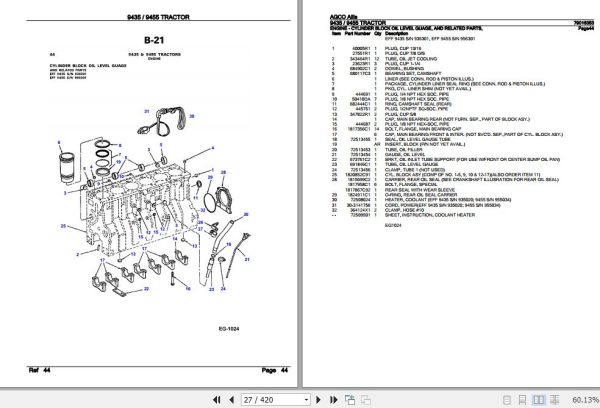 AGCO Allis Tractor 9435 9455 Parts Catalog 79016353 2