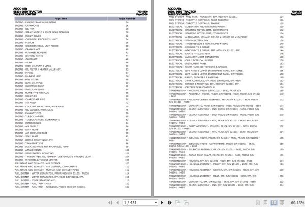 AGCO Allis Tractor 9630 9650 Parts Catalog 79015820 1