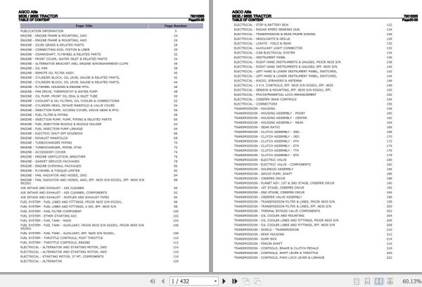 AGCO Allis Tractor 9635 9655 Parts Catalog 79016355 1