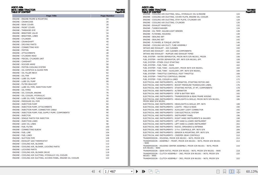 AGCO Allis Tractor 9670 9690 Parts Catalog 79015822 1