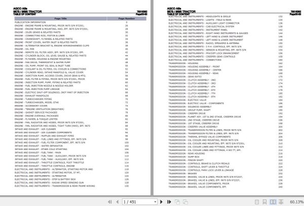 AGCO Allis Tractor 9675 9695 Parts Catalog 79016362 1