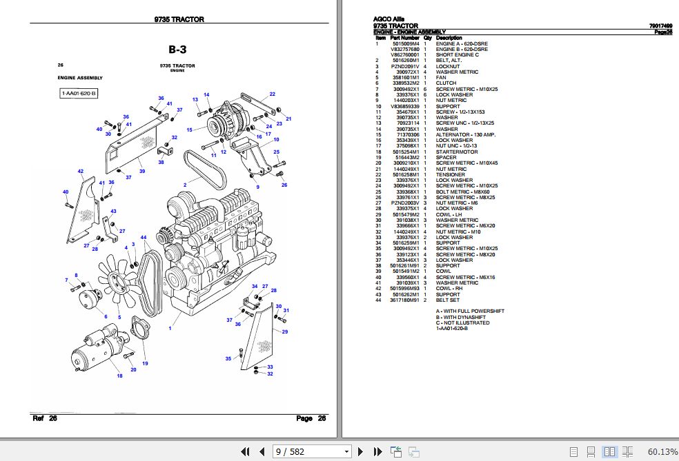 AGCO Allis Tractor 9735 Parts Catalog 79017499