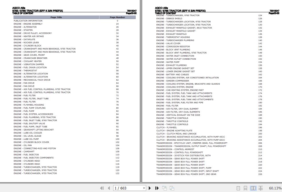 AGCO Allis Tractor 9755 9765 Parts Catalog 79019247 1