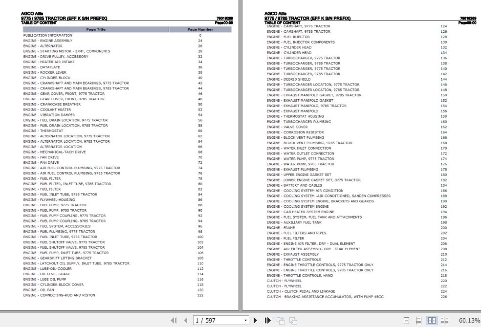 AGCO Allis Tractor 9775 9785 Parts Catalog 79019269 1