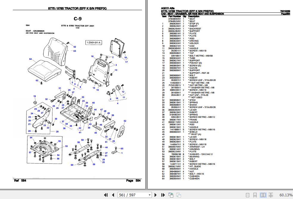AGCO Allis Tractor 9775 9785 Parts Catalog 79019269