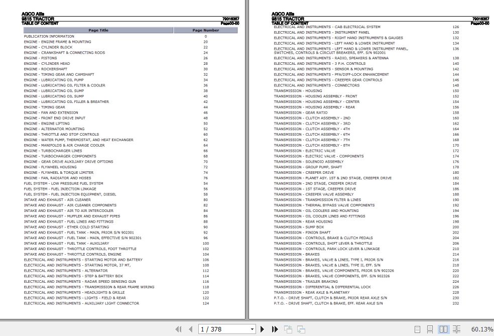 AGCO Allis Tractor 9815 Parts Catalog 79016357 1