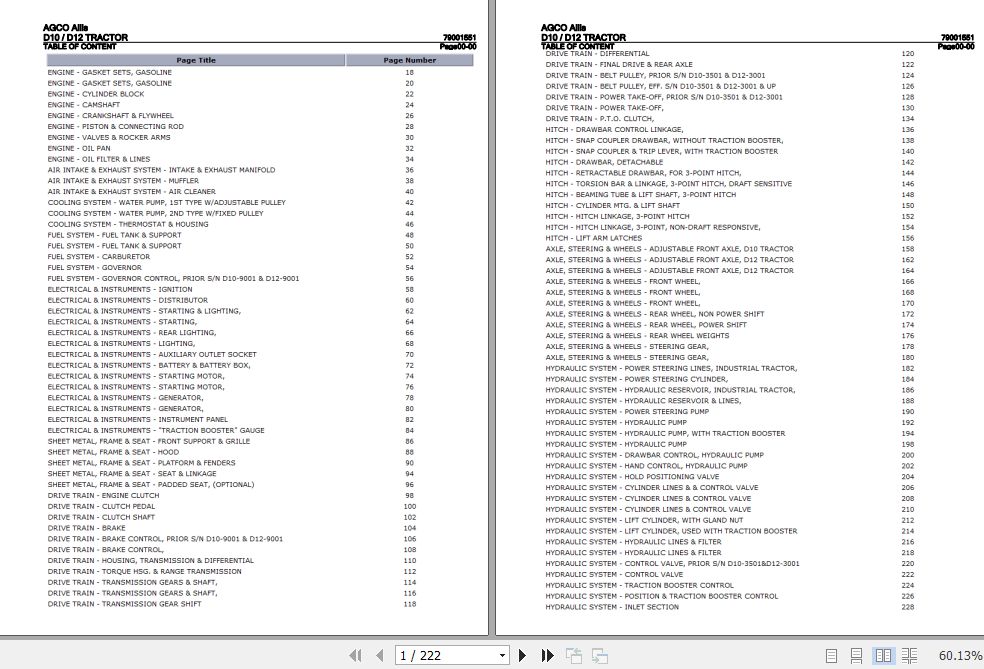 AGCO Allis Tractor D10 D12 Parts Catalog 79001551 1