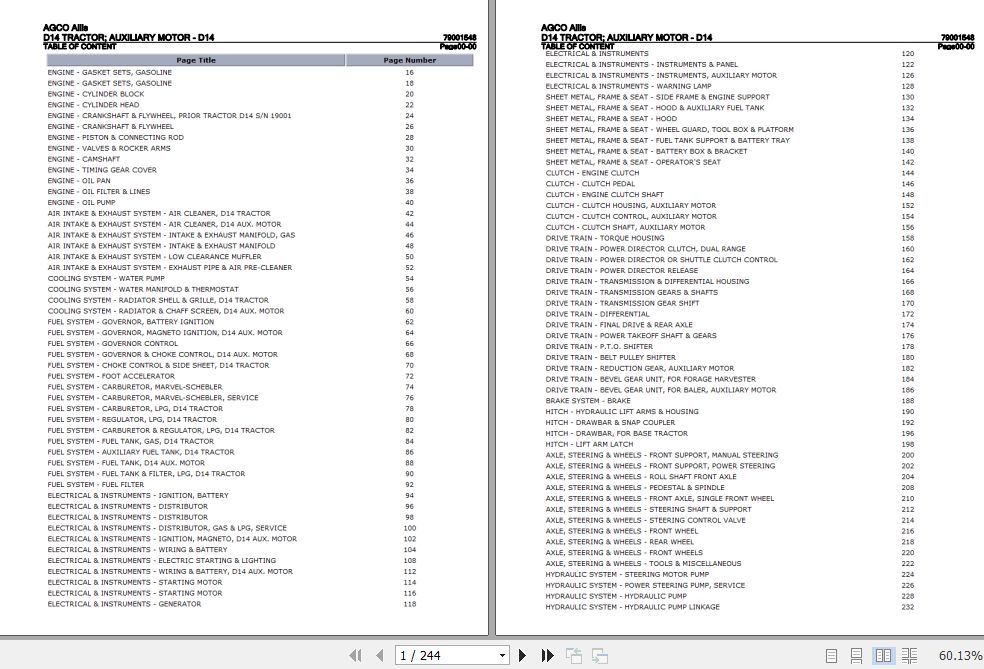 AGCO Allis Tractor D14 Auxiliary Motor D14 Parts Catalog 79001548 1