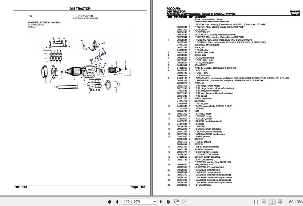 AGCO Allis Tractor D15 Parts Catalog 79001552