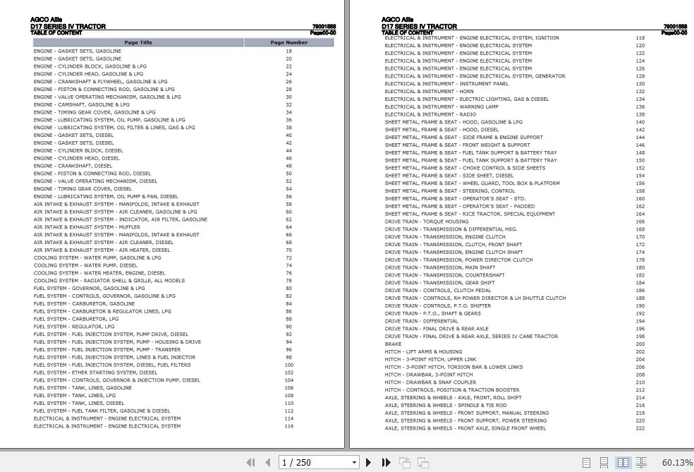 AGCO Allis Tractor D17 Series IV Parts Catalog 79001558 1
