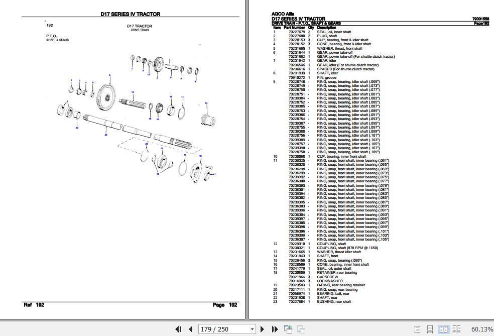 AGCO Allis Tractor D17 Series IV Parts Catalog 79001558