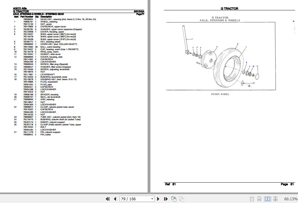 AGCO Allis Tractor G Parts Catalog 9001542A