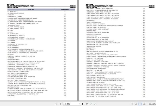 AGCO Allis Tractor WC WF Power Unit W201 Parts Catalog 79001545 1