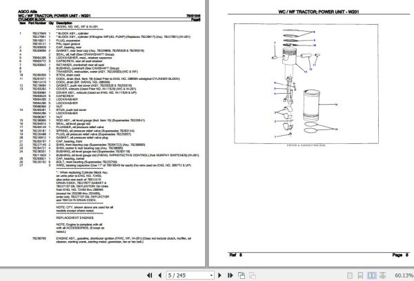 AGCO Allis Tractor WC WF Power Unit W201 Parts Catalog 79001545 2