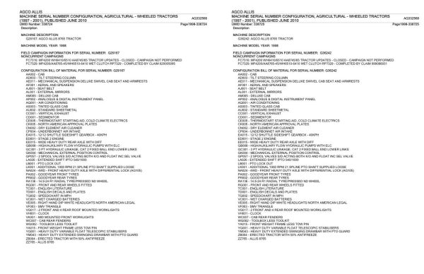 AGCO Allis Tractors 1997 2001 Parts Catalog AG332568 2