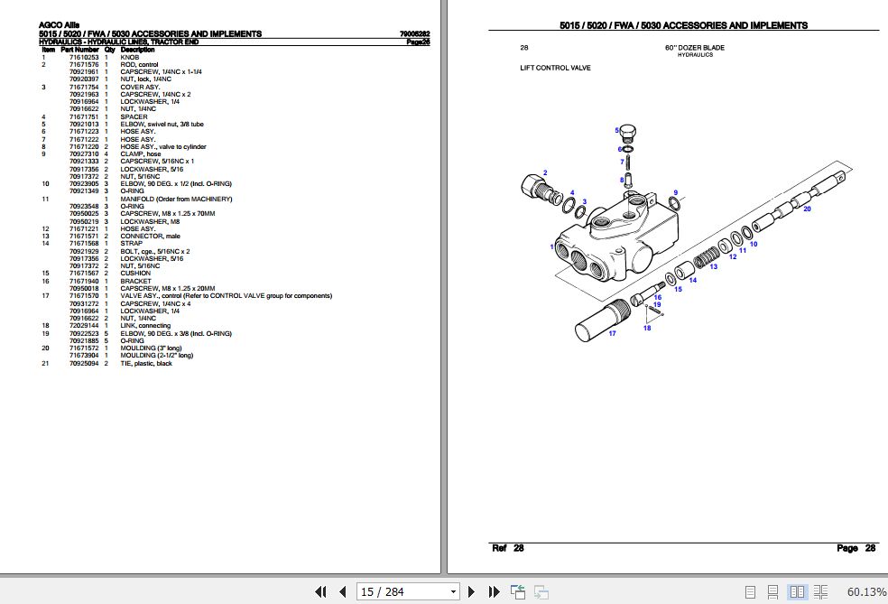 AGCO Allis Tractors 5015 5020 FWA 5030 Parts Catalog 79005282