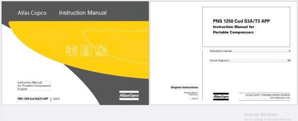 Atlas Copco Portable Compressors PNS 1250 Cud S3A T3 APP Instruction Manual 1