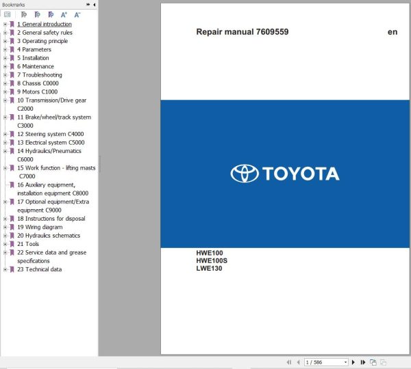 BT Forklift HWE100 HWE100S LWE130 Repair Manual 7609559 040 1
