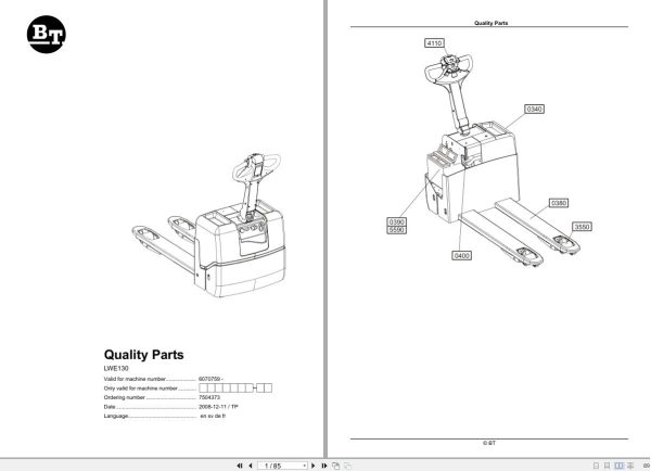BT Pallet Truck LWE130 Parts Manual EN SV DE FR 1
