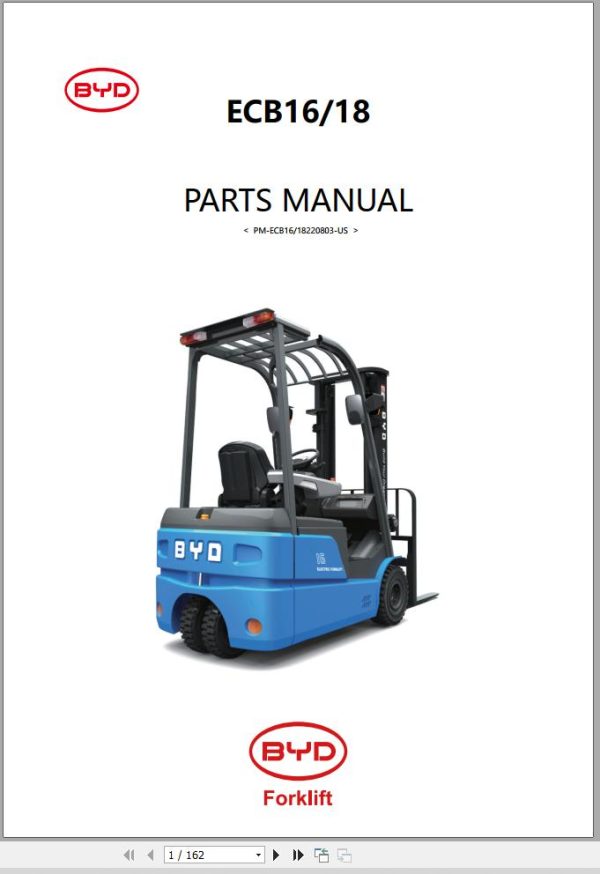 BYD Forklift ECB16 ECB18 Parts Catalog PM ECB16 18220803 US
