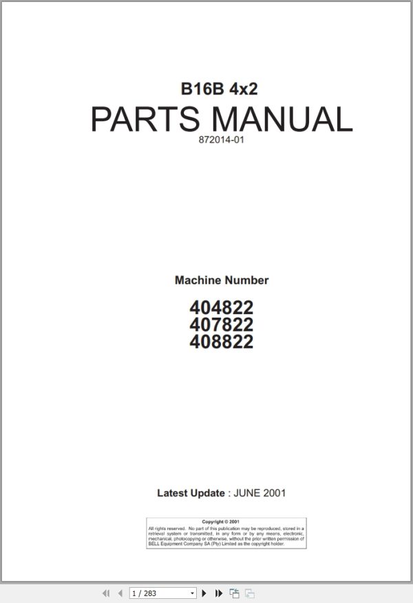 Bell Articulated Dump Truck B16B 4×2 Parts Manual 872014 01 1