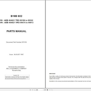 Bell Articulated Dump Truck B16B 6X2 Parts Manual 870150 1