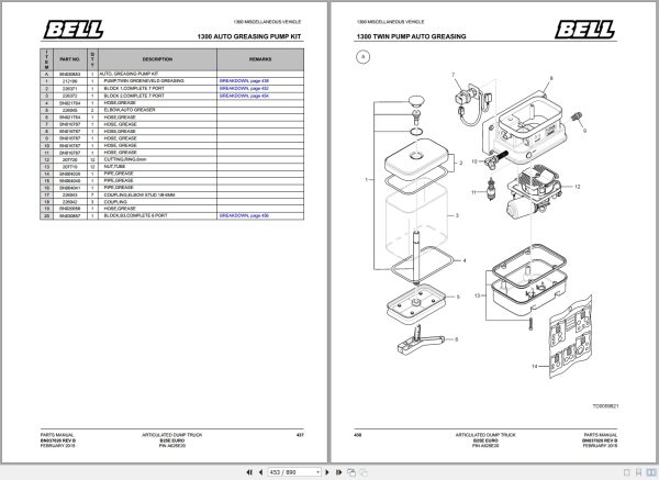 Bell Articulated Dump Truck B25E EURO Parts Manual BN037020 2