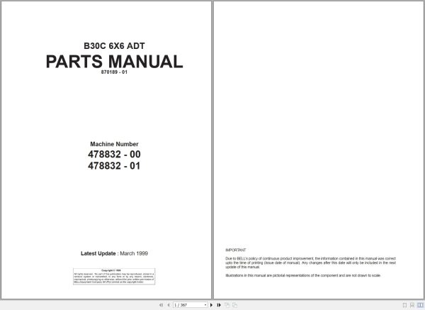 Bell Articulated Dump Truck B30C 6X6 ADT Parts Manual 870189 01 1