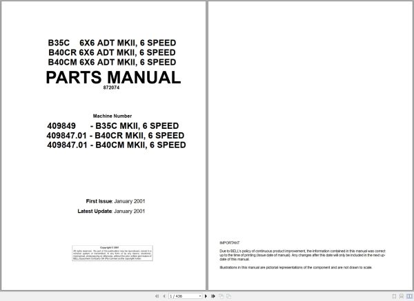 Bell Articulated Dump Truck B35C B40CR B40CM 6X6 ADT MKII 6 Speed Parts Manual 872074 1