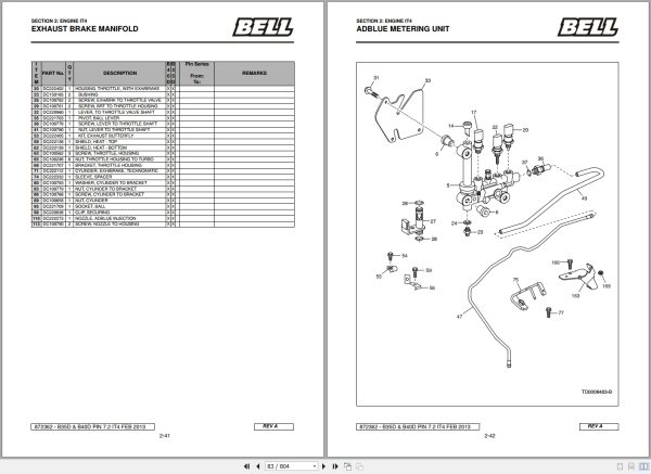 Bell Articulated Dump Truck B35D ADT B40D ADT B35D WDB ADT Parts Manual 872362 2