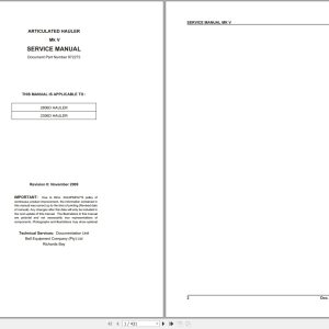Bell Articulated Hauler 2306D 2806D MK V Service Manual 872272 1