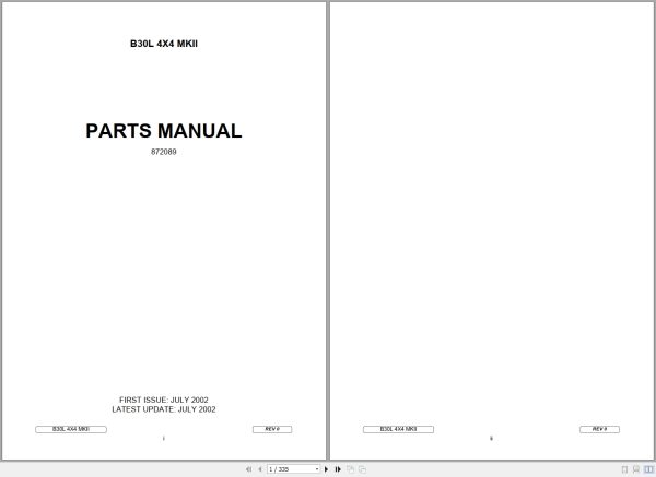Bell Articulated Hauler B30L 4X4 MKII Parts Manual 872089 1
