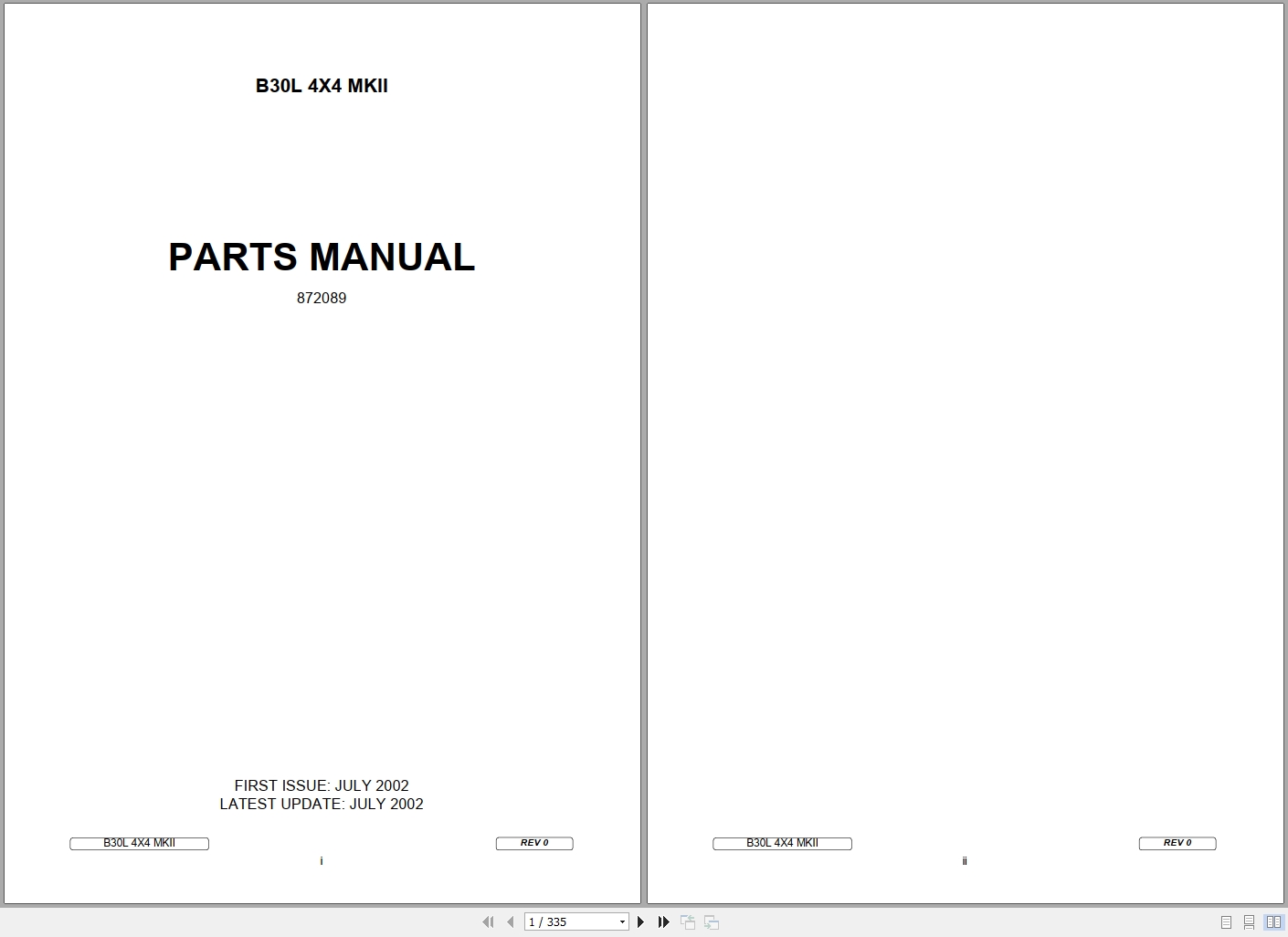 Bell Articulated Hauler B30L 4X4 MKII Parts Manual 872089 1