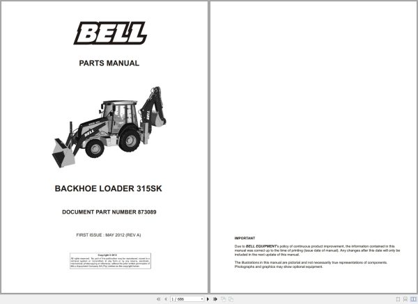 Bell Backhoe Loader 315SK Parts Manual 873089 1