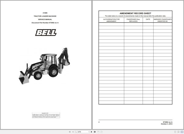 Bell Backhoe Loader 315SK Service Manual 873092 1