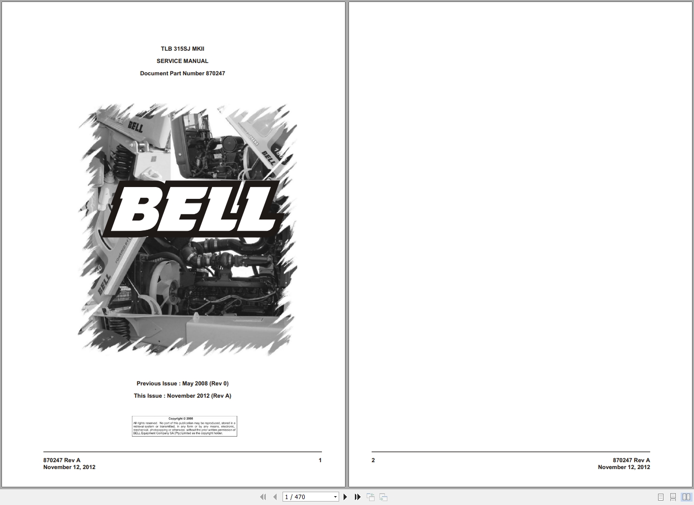 Bell Backhoe Loader TLB 315SJ MKII Service Manual 870247 1