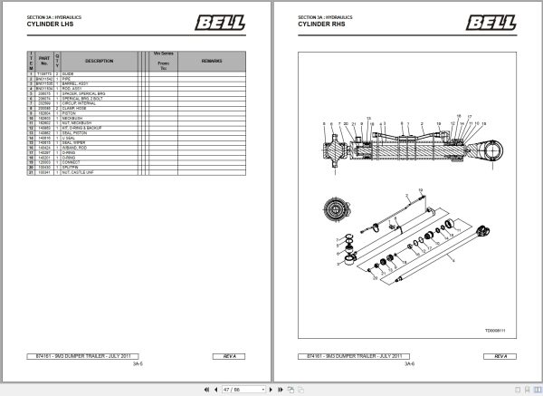 Bell Dumper Trailer 9M3 Parts Manual 874161 2